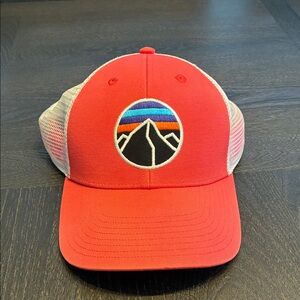 Patagonia Red Trucker Hat with Mountain Logo